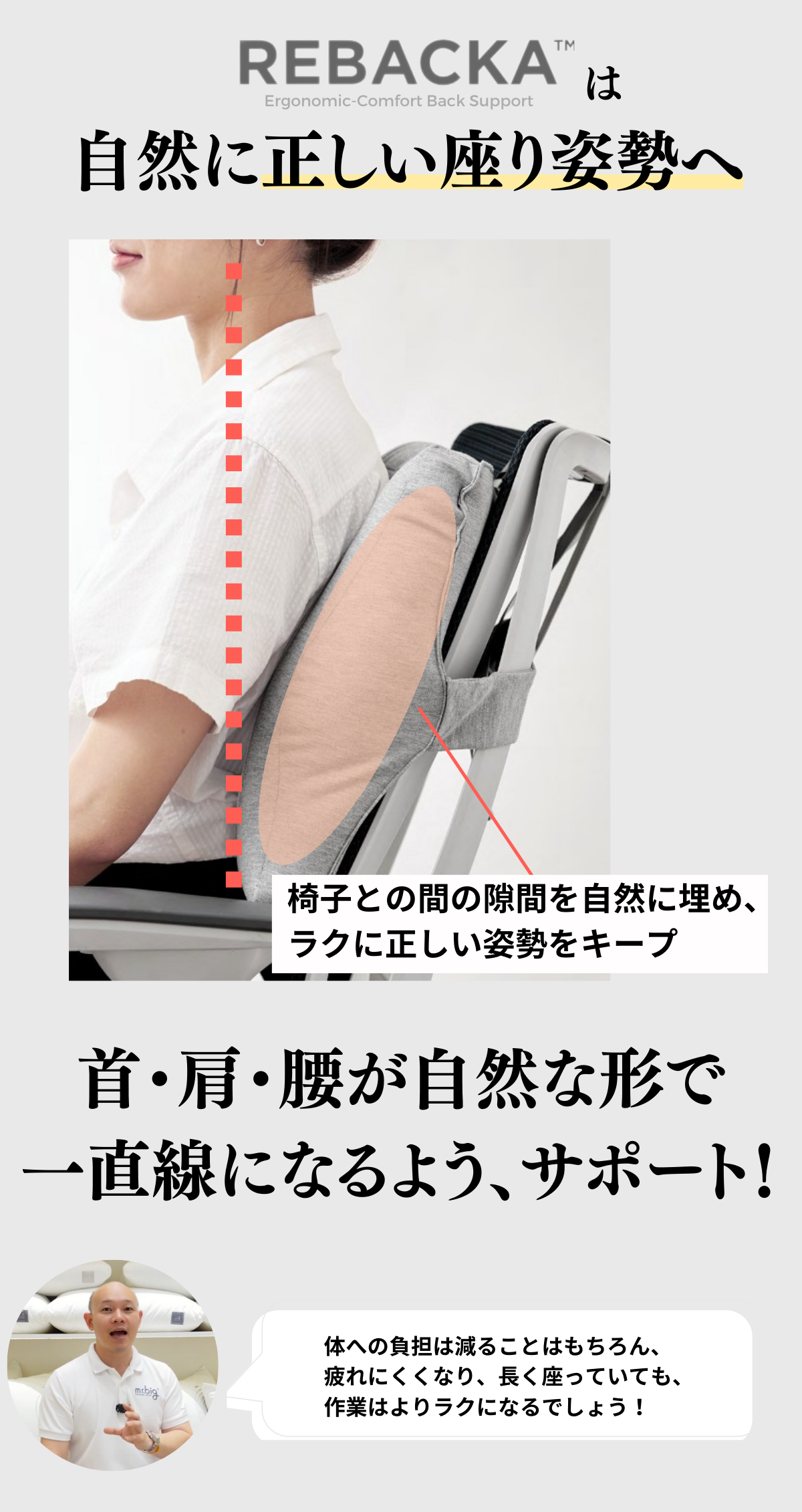 ️介助式 立体3D構造で腰を包む楽な姿勢に 軽量スリム